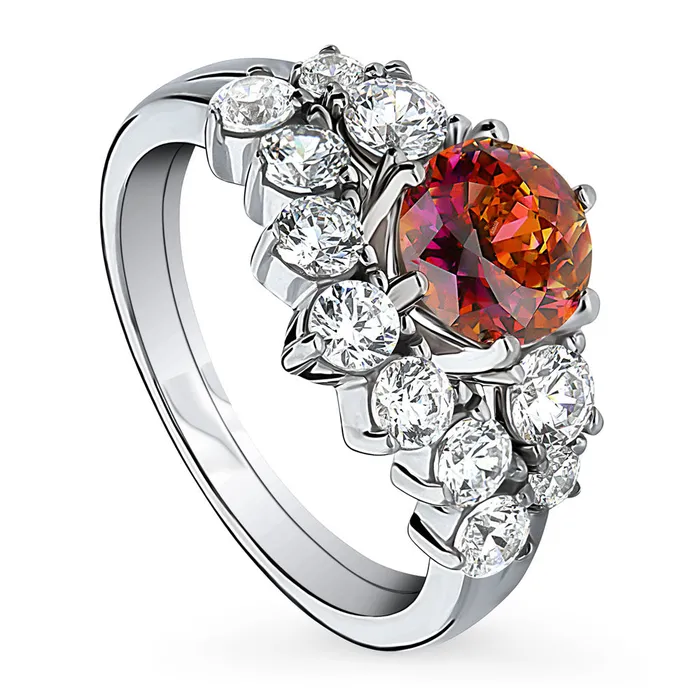 BERRICLE Rings 7Stone Solitaire Red Orange CZ Ring Set in Sterling Silver