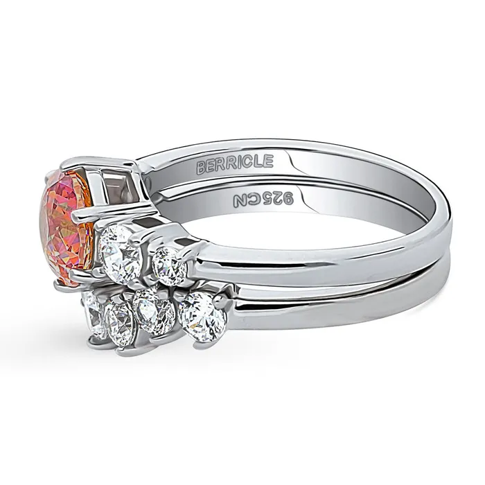 BERRICLE Rings 7Stone Solitaire Red Orange CZ Ring Set in Sterling Silver
