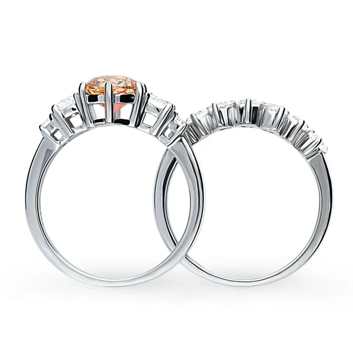 BERRICLE Rings 7Stone Solitaire Red Orange CZ Ring Set in Sterling Silver