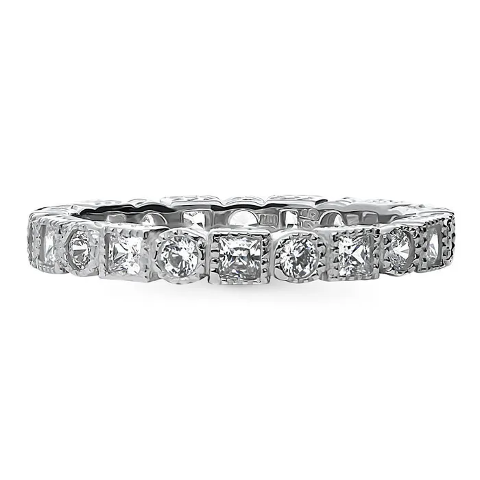 BERRICLE Rings Art Deco Milgrain Bezel CZ Eternity Ring in Sterling Silver