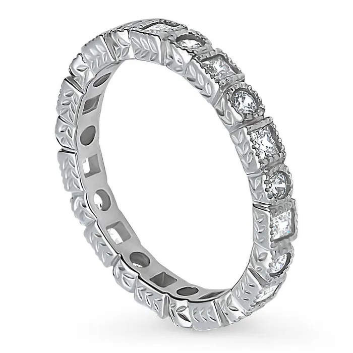 BERRICLE Rings Art Deco Milgrain Bezel CZ Eternity Ring in Sterling Silver