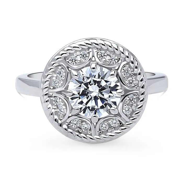 BERRICLE Rings Cable Halo CZ Ring in Sterling Silver