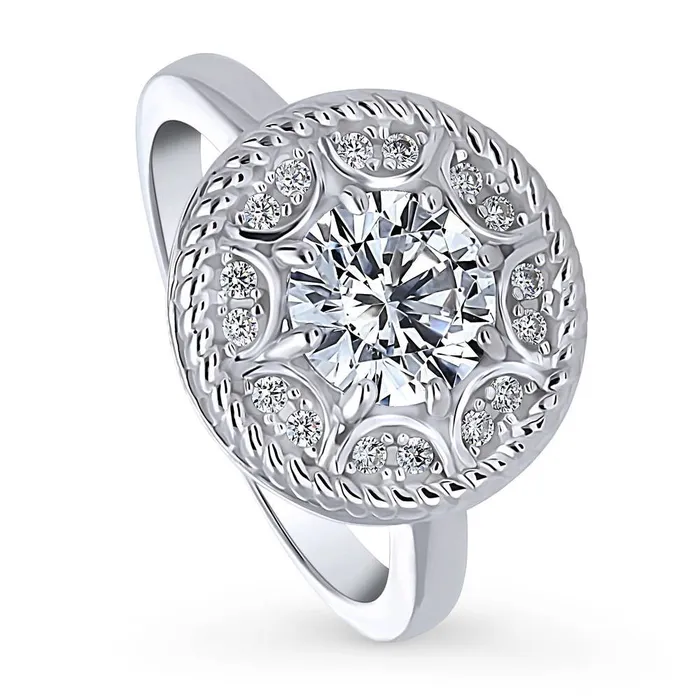 BERRICLE Rings Cable Halo CZ Ring in Sterling Silver