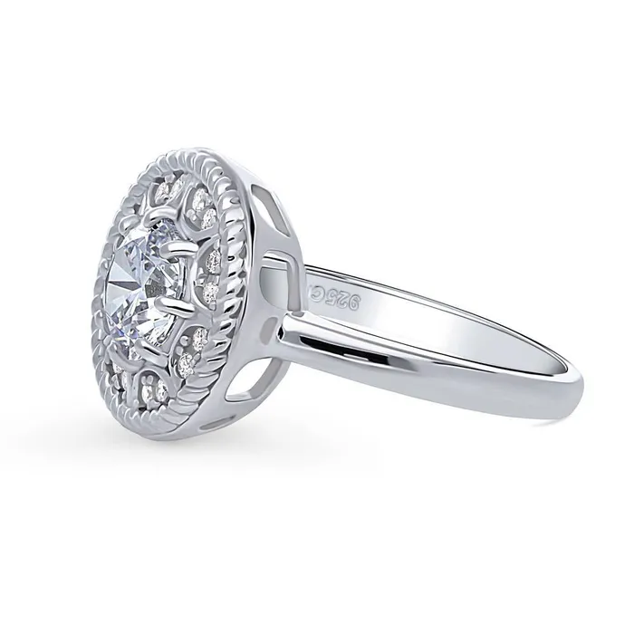 BERRICLE Rings Cable Halo CZ Ring in Sterling Silver