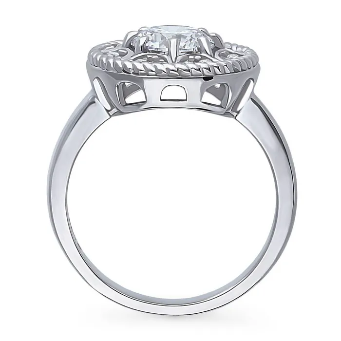 BERRICLE Rings Cable Halo CZ Ring in Sterling Silver
