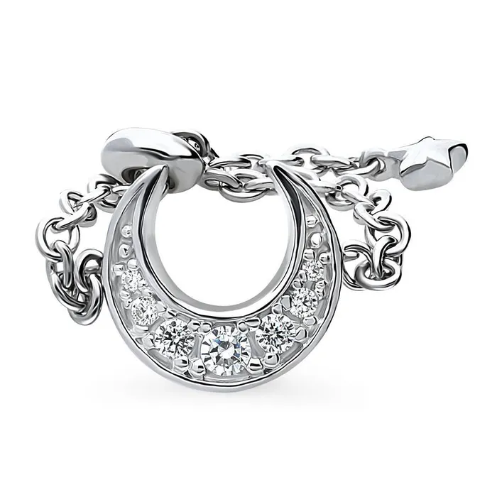BERRICLE Rings Crescent Moon CZ Chain Ring in Sterling Silver