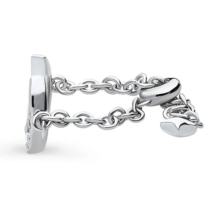 BERRICLE Rings Crescent Moon CZ Chain Ring in Sterling Silver