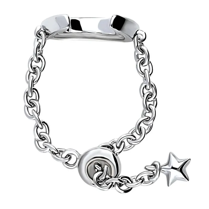 BERRICLE Rings Crescent Moon CZ Chain Ring in Sterling Silver