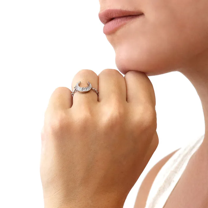 BERRICLE Rings Crescent Moon CZ Chain Ring in Sterling Silver