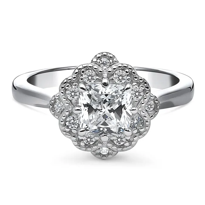 BERRICLE Rings Flower Halo CZ Ring in Sterling Silver