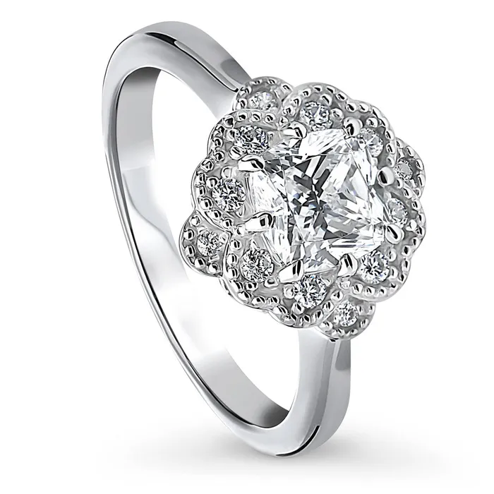 BERRICLE Rings Flower Halo CZ Ring in Sterling Silver
