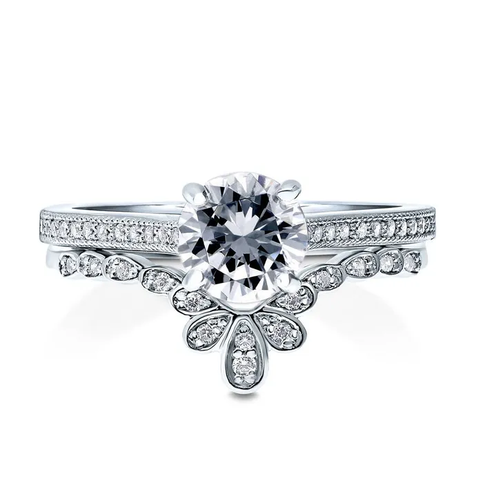 BERRICLE Rings Flower Solitaire 1ct CZ Ring Set in Sterling Silver