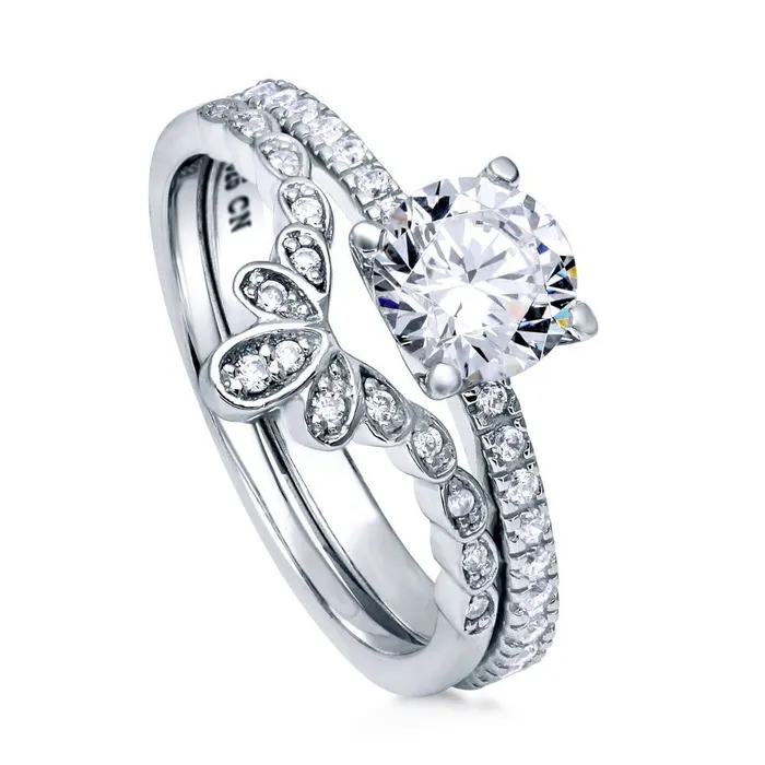 BERRICLE Rings Flower Solitaire 1ct CZ Ring Set in Sterling Silver