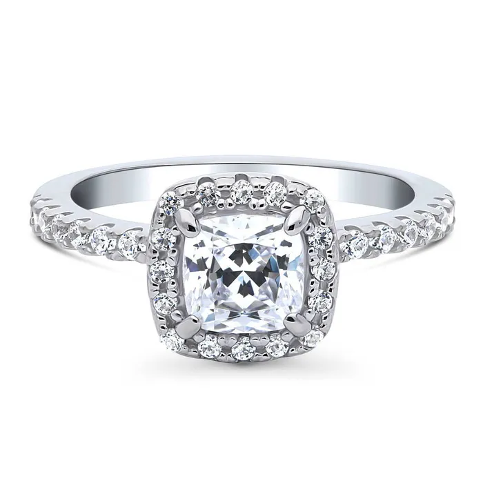 BERRICLE Rings Halo Cushion Cut CZ Ring in Sterling Silver