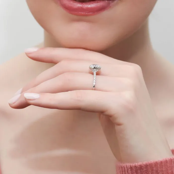 BERRICLE Rings Halo Cushion Cut CZ Ring in Sterling Silver
