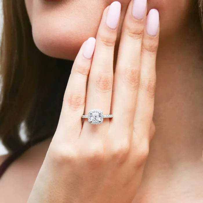 BERRICLE Rings Halo Cushion Cut CZ Ring in Sterling Silver