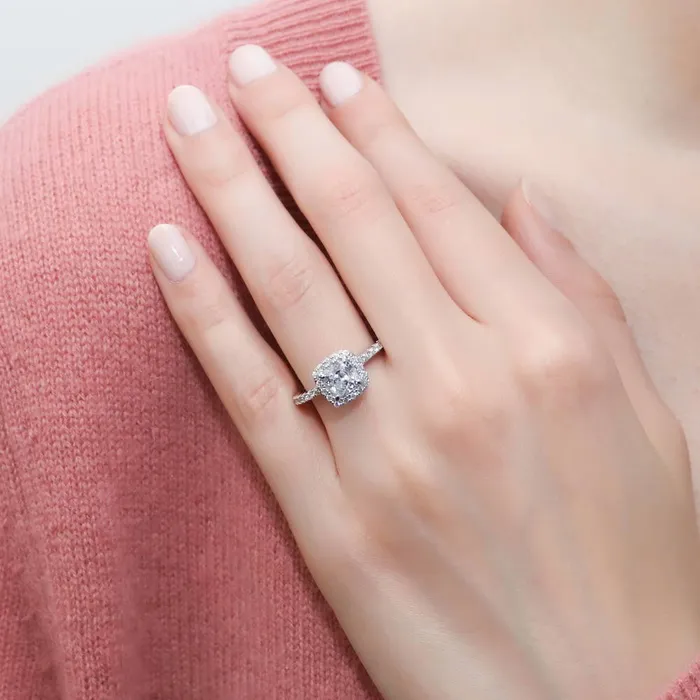 BERRICLE Rings Halo Cushion Cut CZ Ring in Sterling Silver