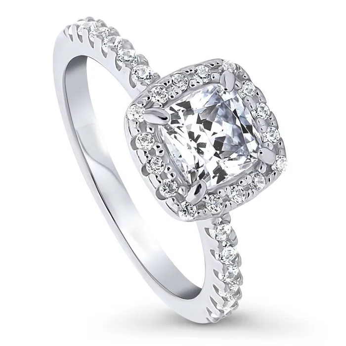 BERRICLE Rings Halo Cushion Cut CZ Ring in Sterling Silver