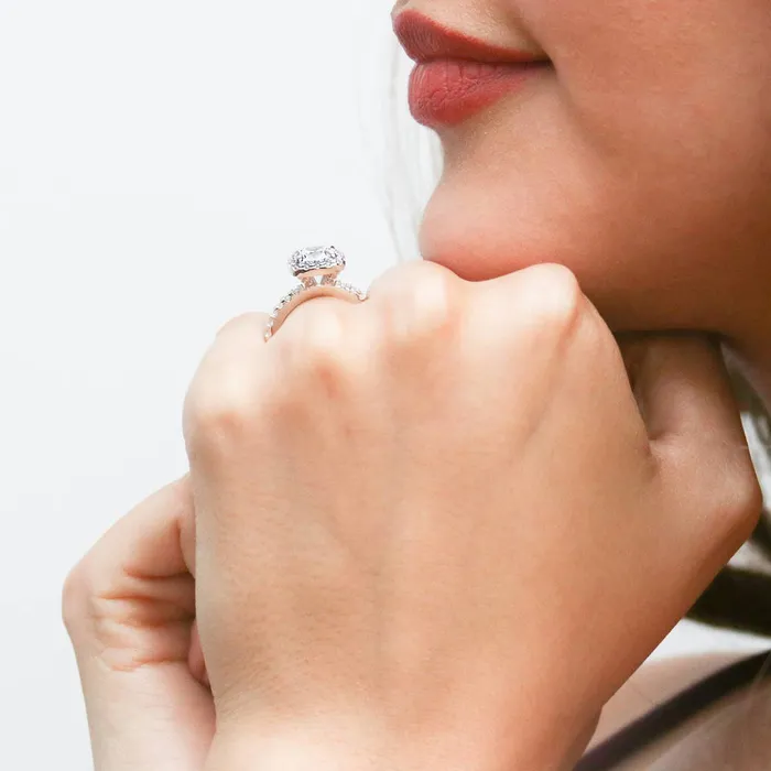 BERRICLE Rings Halo Cushion Cut CZ Ring in Sterling Silver