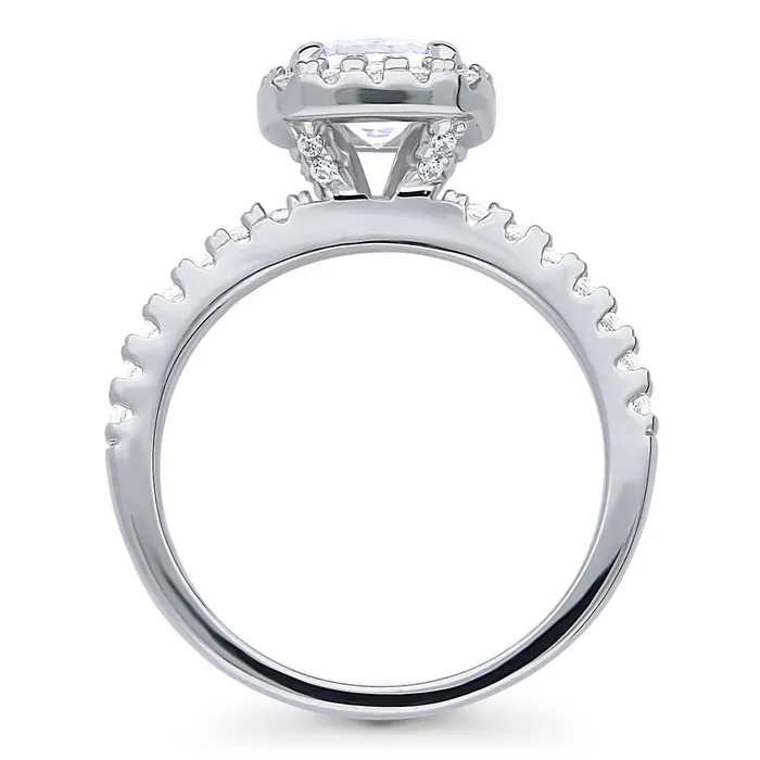 BERRICLE Rings Halo Cushion Cut CZ Ring in Sterling Silver