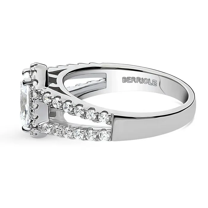 BERRICLE Rings Halo Oval CZ Split Shank Ring in Sterling Silver