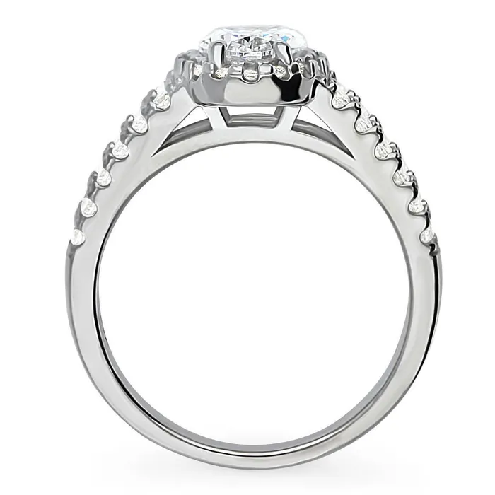 BERRICLE Rings Halo Oval CZ Split Shank Ring in Sterling Silver