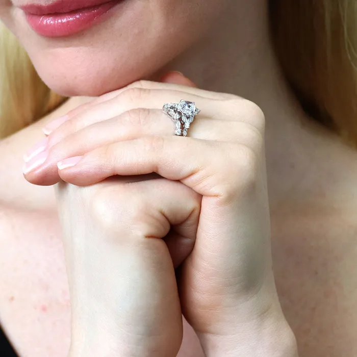 BERRICLE Rings Halo Wishbone Cushion CZ Ring Set in Sterling Silver
