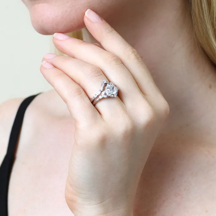 BERRICLE Rings Halo Wishbone Cushion CZ Ring Set in Sterling Silver