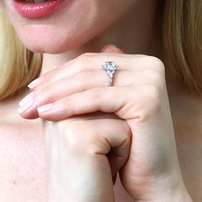 BERRICLE Rings Halo Wishbone Cushion CZ Ring Set in Sterling Silver
