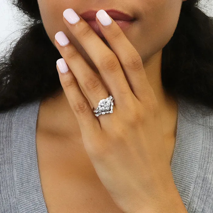 BERRICLE Rings Halo Wishbone Cushion CZ Ring Set in Sterling Silver
