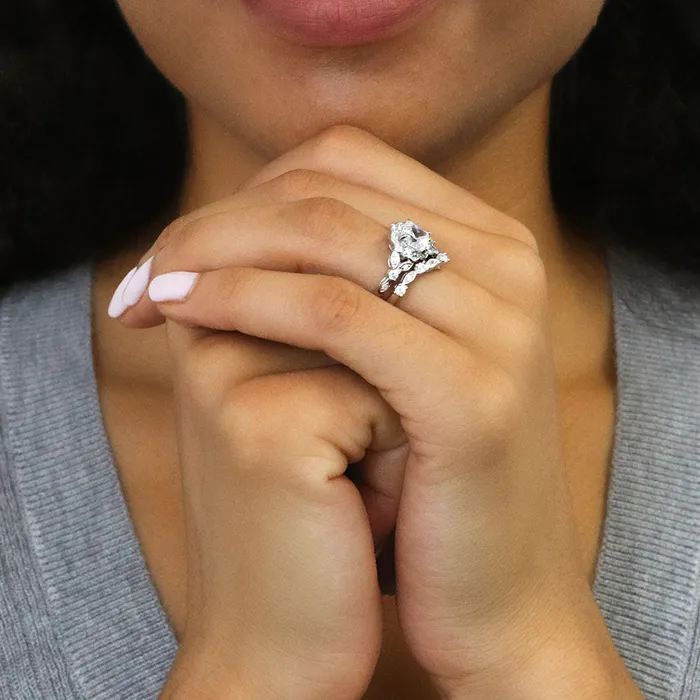 BERRICLE Rings Halo Wishbone Cushion CZ Ring Set in Sterling Silver