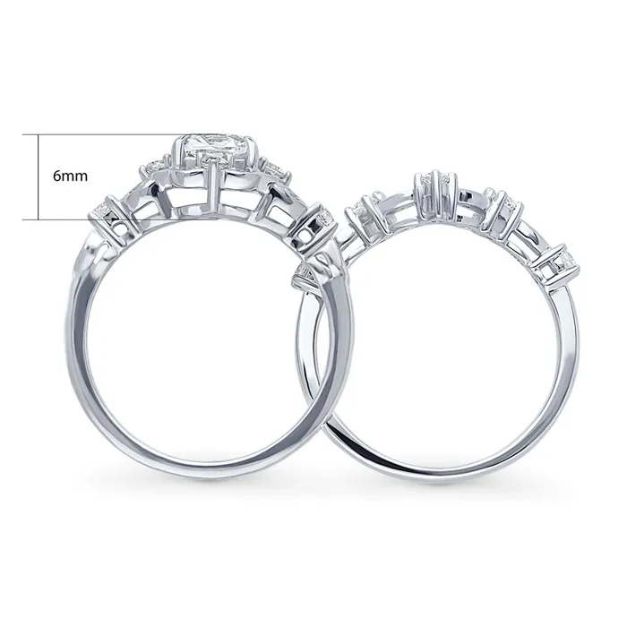 BERRICLE Rings Halo Wishbone Cushion CZ Ring Set in Sterling Silver