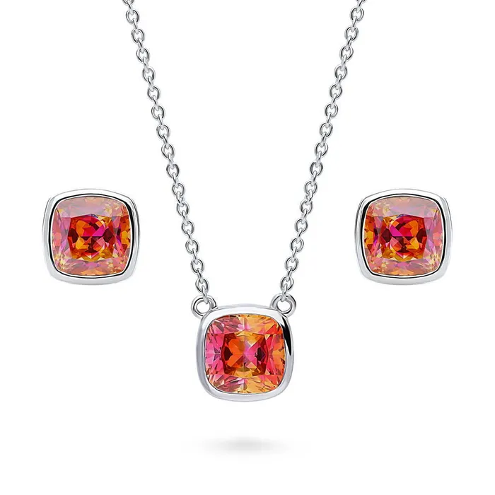 BERRICLE Rings Kaleidoscope Solitaire Red Orange Bezel CZ Set in Sterling Silver