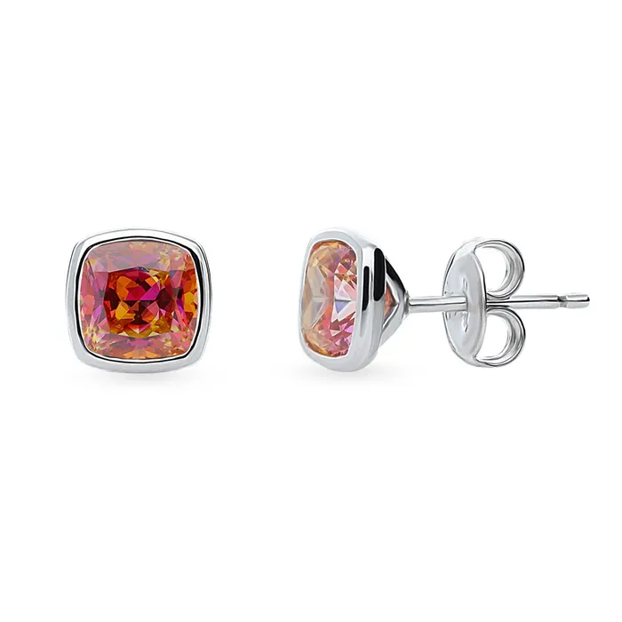 BERRICLE Rings Kaleidoscope Solitaire Red Orange Bezel CZ Set in Sterling Silver