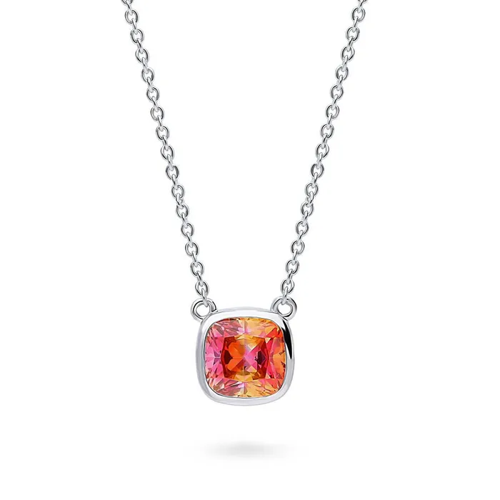 BERRICLE Rings Kaleidoscope Solitaire Red Orange Bezel CZ Set in Sterling Silver