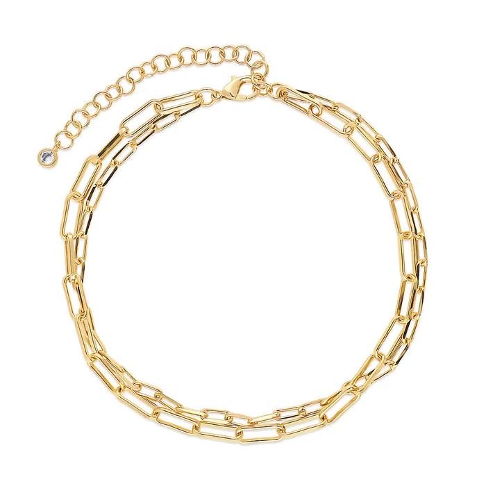BERRICLE Rings Paperclip CZ Link Chain Anklet in GoldTone