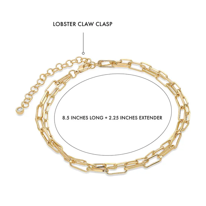 BERRICLE Rings Paperclip CZ Link Chain Anklet in GoldTone