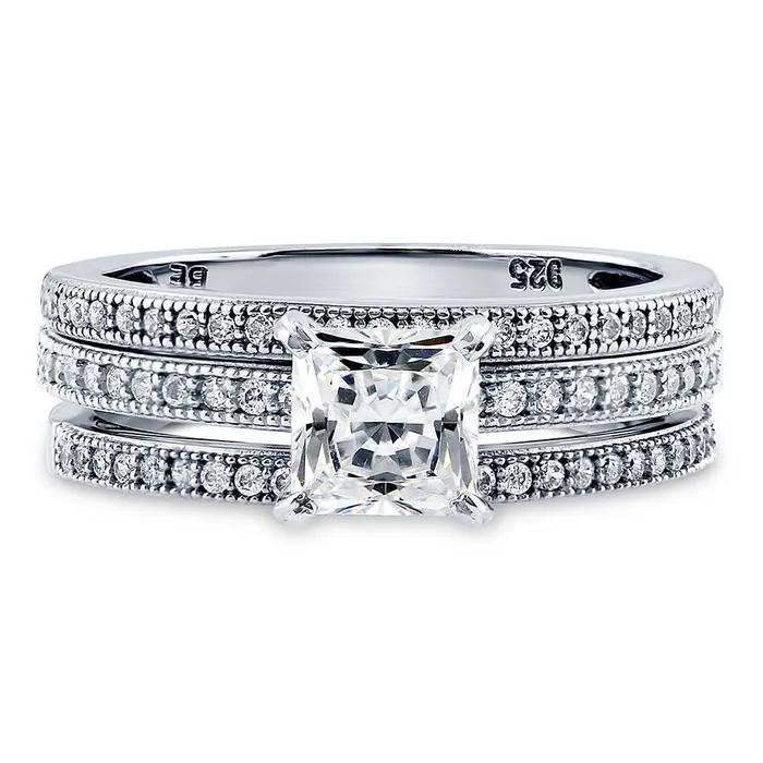 BERRICLE Rings Solitaire 1ct Princess CZ Ring Set in Sterling Silver