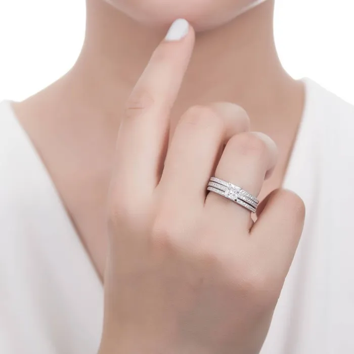 BERRICLE Rings Solitaire 1ct Princess CZ Ring Set in Sterling Silver