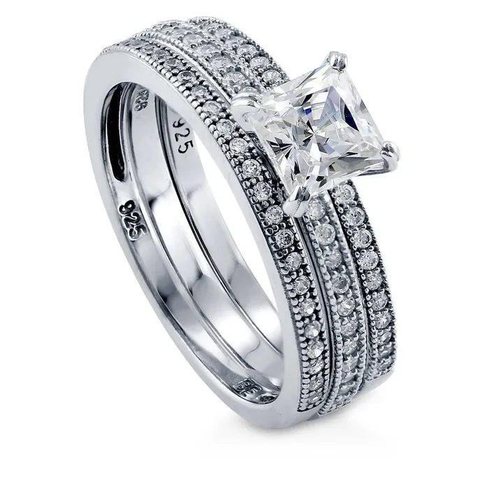 BERRICLE Rings Solitaire 1ct Princess CZ Ring Set in Sterling Silver
