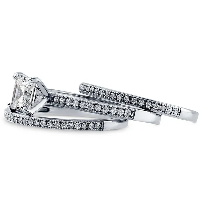BERRICLE Rings Solitaire 1ct Princess CZ Ring Set in Sterling Silver