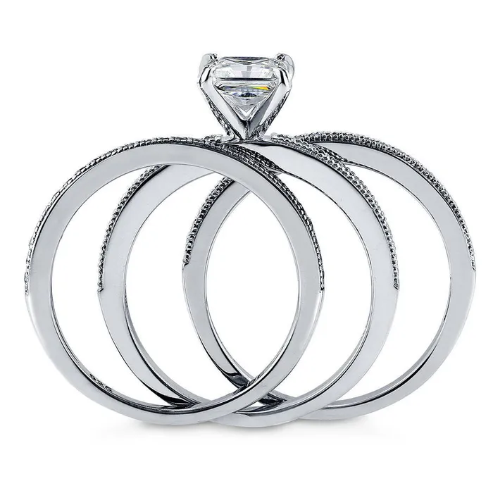 BERRICLE Rings Solitaire 1ct Princess CZ Ring Set in Sterling Silver