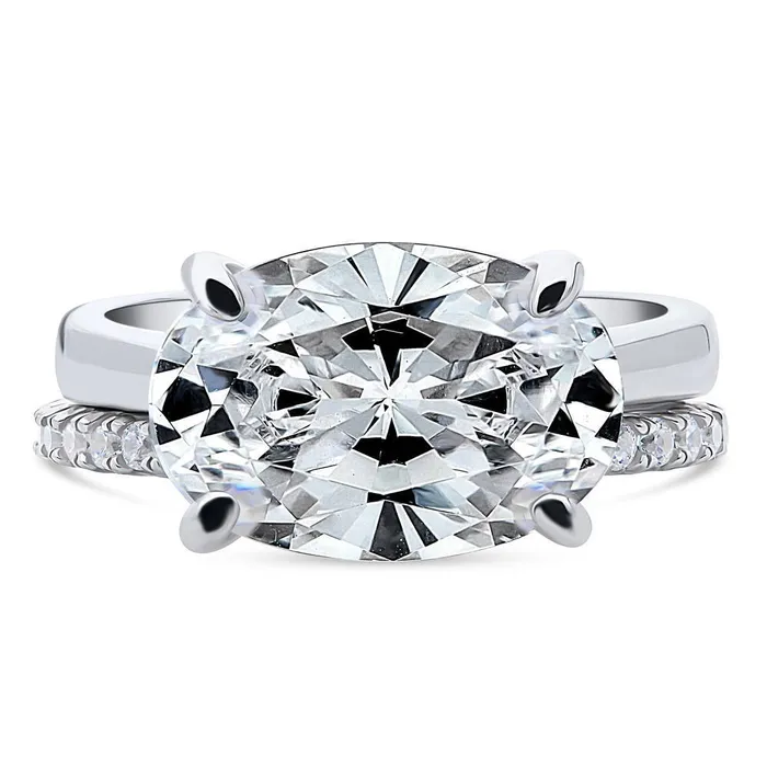 BERRICLE Rings Solitaire EastWest 55ct Oval CZ Ring Set in Sterling Silver