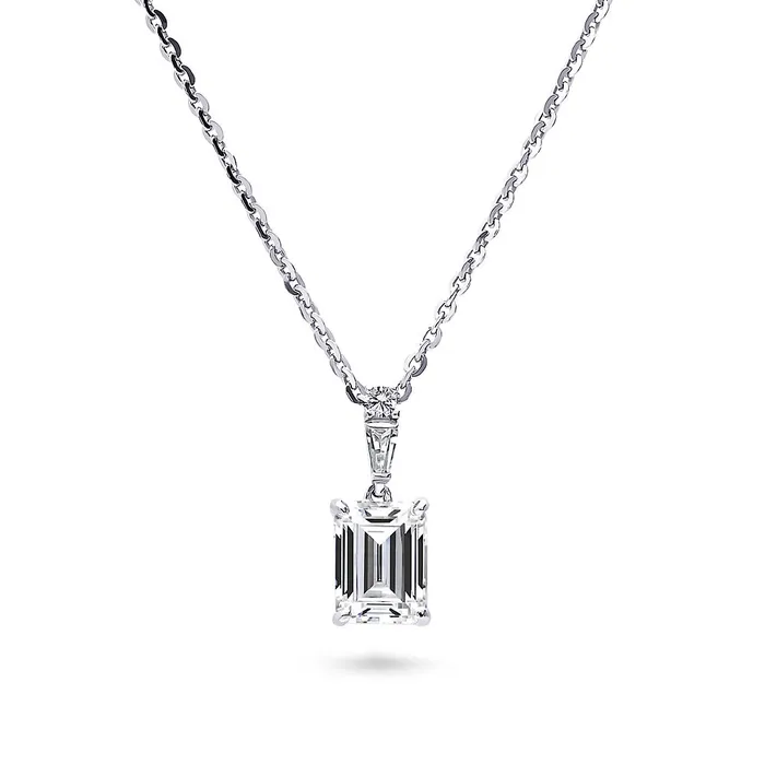 BERRICLE Rings Solitaire Emerald Cut CZ Set in Sterling Silver