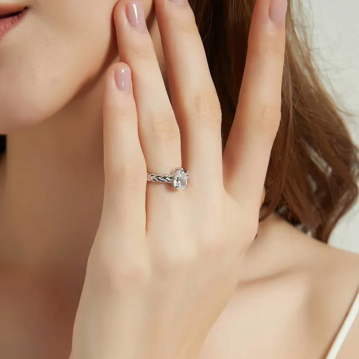 BERRICLE Rings Woven Solitaire 1ct CZ Ring Set in Sterling Silver