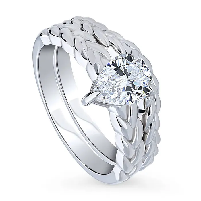 BERRICLE Rings Woven Solitaire 1ct CZ Ring Set in Sterling Silver
