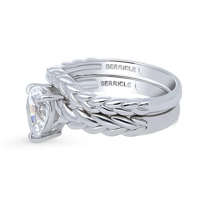 BERRICLE Rings Woven Solitaire 1ct CZ Ring Set in Sterling Silver
