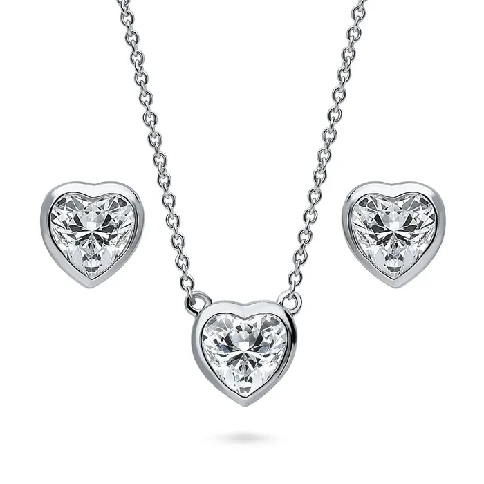 BERRICLE Solitaire Bezel Heart CZ Set in Sterling Silver Rings