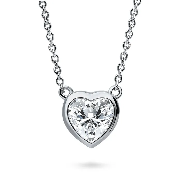 BERRICLE Solitaire Bezel Heart CZ Set in Sterling Silver Rings