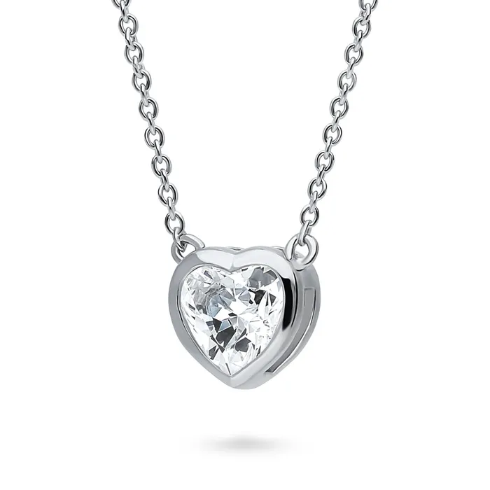 BERRICLE Solitaire Bezel Heart CZ Set in Sterling Silver Rings